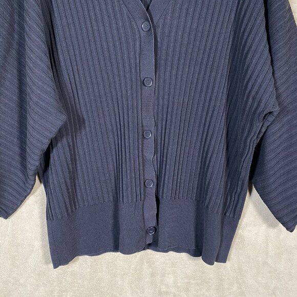 COS Cardigan Size L Navy Button Front V-Neck Relaxed Fit Slouchy Ribbed Knit - Picture 8 of 14
